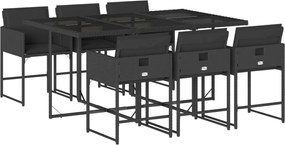 3211267 vidaXL Градински трапезен комплект 7 части възглавници черен полиратан