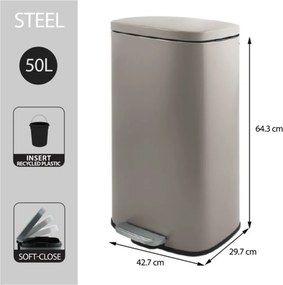 Кафяво-сиво стоманено кошче за боклук с педал 50 l Akira – Spirella