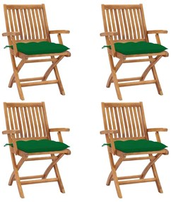3072743 vidaXL Сгъваеми градински столове с възглавници, 4 бр, тик масив