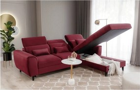 Червен кадифен разтегателен ъглов диван с място за съхранение (десен ъгъл) Foble – ELTAP