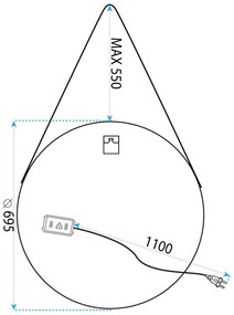 Кръгло LED огледало, висящо на каишка 70 см 104