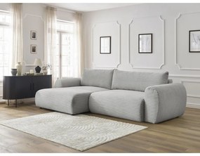 Светлосив разтегателен ъглов диван от рипсено кадифе (ляв ъгъл) Lucien – Bobochic Paris