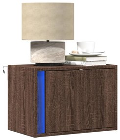 852102 vidaXL Нощни шкафчета за стена с LED осветление, 2 бр, кафяв дъб