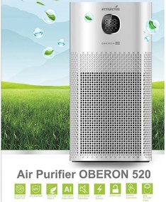 Пречиствател за въздух Attractive OBERON 520, 50W, За до 62 м2, Wi-Fi, 5 скорости, Таймер, Нощен режим, Дистанционно, Интелигентен сензор за замърсяване, Бял
