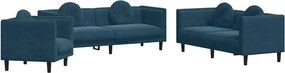 3209255 vidaXL Комплект дивани 3 части с възглавници, син, кадифе