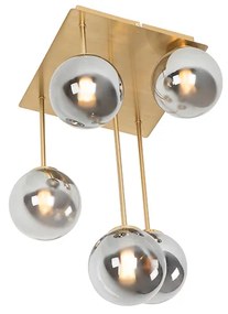 Модерна таванна лампа златиста 5-лампа с димно стъкло - Атина