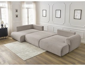 Светлосиво-бежов разтегателен ъглов диван от рипсено кадифе (десен ъгъл/"U" форма) Lucien – Bobochic Paris