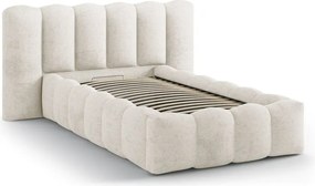 Бежово единично легло 90x200 cm тапицирано с място за съхранение с включена подматрачна рамка Lupine – Micadoni