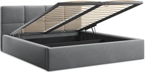 Тъмносиво кадифено двойно легло 140x200 cm тапицирано с място за съхранение и включена подматрачна рамка Hiko – Makamii