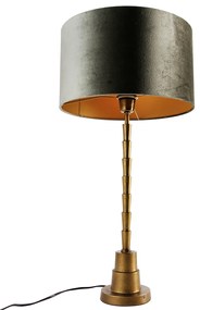 Настолна лампа бронзова със зелен кадифен абажур 35 см - Pisos