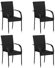 310084 vidaXL Стифиращи външни столове, 4 бр, полиратан, черни