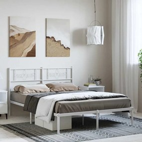 355318 vidaXL Метална рамка за легло с горна табла, бяла, 150x200 см