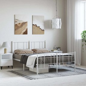 352549 vidaXL Метална рамка за легло с горна и долна табла, бяла, 150x200 см