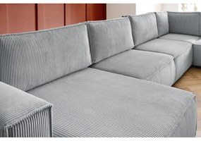 Светлосив ъглов U-образен диван от велур, десен ъгъл Nihad modular - Bobochic Paris