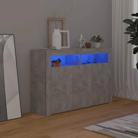 804341 vidaXL Сайдборд с LED светлини, бетонно сив, 115,5x30x75 см