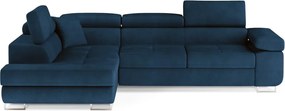 Син кадифен разтегателен ъглов диван с място за съхранение (ляв ъгъл L форма) Anton – ELTAP