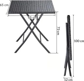 Сгъваема градинска маса от полиратан Rom със стоманена рамка 75 × 65 × 65 cm