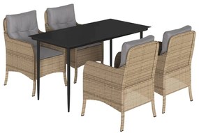 3211978 vidaXL Градински комплект с възглавници, 5 части, бежов полиратан