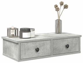 859944 vidaXL Стенен рафт с чекмеджета бетонно сив 60x28x15см инженерно дърво