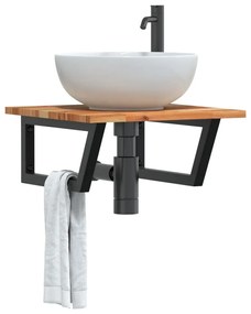 3302771 vidaXL Стенен рафт за мивка, стомана и масивно дърво акация