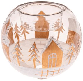 Стъклен свещник с коледен мотив Snowy Land – Dakls