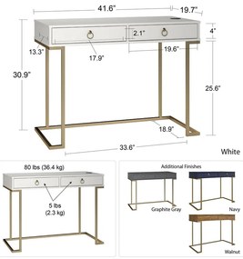 Бяла работна маса Camila - CosmoLiving by Cosmopolitan
