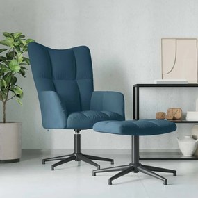 328116 vidaXL Релаксиращ стол с табуретка, син, кадифе