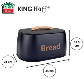 Кутия за хляб Kinghoff KH 1946, 35 см, Метално тяло, Дървена дръжка, Черен