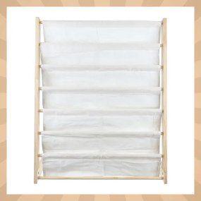 Детска етажерка за книги, дървена етажерка с 6 рафта от плат 79 x 62,5 x 30 cm