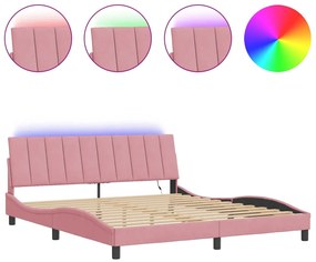 3213798 vidaXL Рамка за легло с LED осветление без матрак Hanko, розова, 180x200 см, кадифе