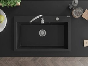 Mexen Elix гранитна мивка с 1 отделение 800 x 500 mm, черна, хромиран сифон - 6527801005-77