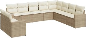 3251505 vidaXL Градински диван с възглавници, 10 части, бежов полиратан