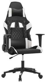 345516 vidaXL Масажен гейминг стол, черно и бяло, изкуствена кожа