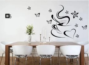 Кухненски стикер за стена чаша за кафе със сърце и пеперуди 100 x 200 cm