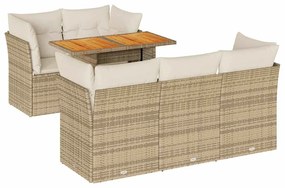 3326886 vidaXL Градински диван с възглавници, 6 части, бежов полиратан