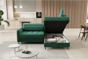 Зелен кадифен разтегателен ъглов диван с място за съхранение (десен ъгъл L форма) Barea – ELTAP
