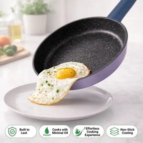 Комплект съдове за готвене Just Perfecto JL-330, 6 части, Мраморно покритие, Индукция, Стъклен капак с отвор за пара, Лилав/син