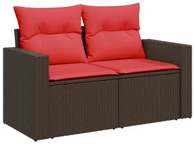 366234 vidaXL Градински диван с възглавници, двуместен, кафяв, полиратан