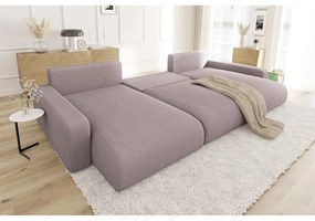 Светлорозов ъглов диван с място за съхранение от рипсено кадифе Sara – Ropez