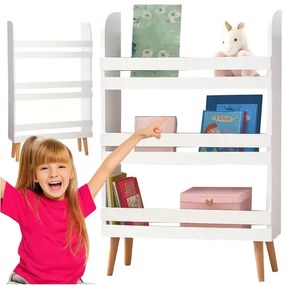 Детски рафт за играчки и книги - бял, 3 рафта