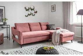 Розов кадифен ъглов разтегателен диван, десен ъгъл Stylish Stan - Miuform