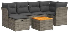 3325763 vidaXL Градински диван с възглавници, 7 части, полиратан, сив