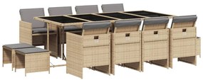 3210624 vidaXL Градински комплект с възглавници, 13части, бежов микс полиратан