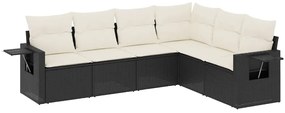 3252543 vidaXL Градински диван с възглавници, 6 части, черен, полиратан