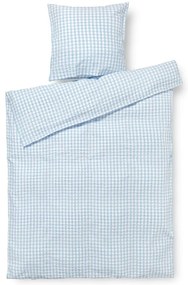 Бяло и светлосиньо удължено крепирано спално бельо за единично легло 140x220 cm Bæk&amp;Bølge - JUNA