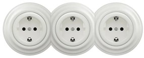 Kliklap - Тройна ретро битова стенна розетка с рамка SCHUKO 230V бяла