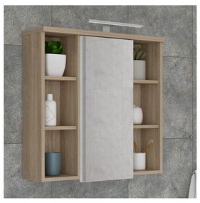Stенен шкаф за баня с огледало VENOM, бял/дъб Сонома