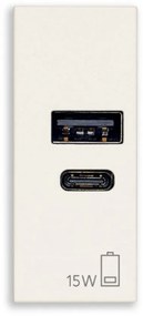 VIMAR 30292.AC15B USB Контакт Linea A+C 1M 15W 5V, white,