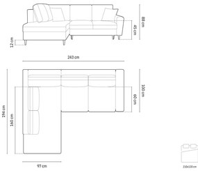Тъмносив кадифен разтегателен ъглов диван с място за съхранение (ляв ъгъл/L форма) Kyoto – Cosmopolitan Design