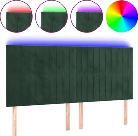 3122719 vidaXL LED горна табла за легло, тъмнозелена, 160x5x118/128 см, кадифе
